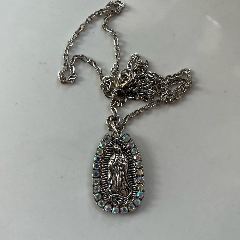 Our Lady of Guadalupe AB Double Sided Antiqued Silver Tone Necklace